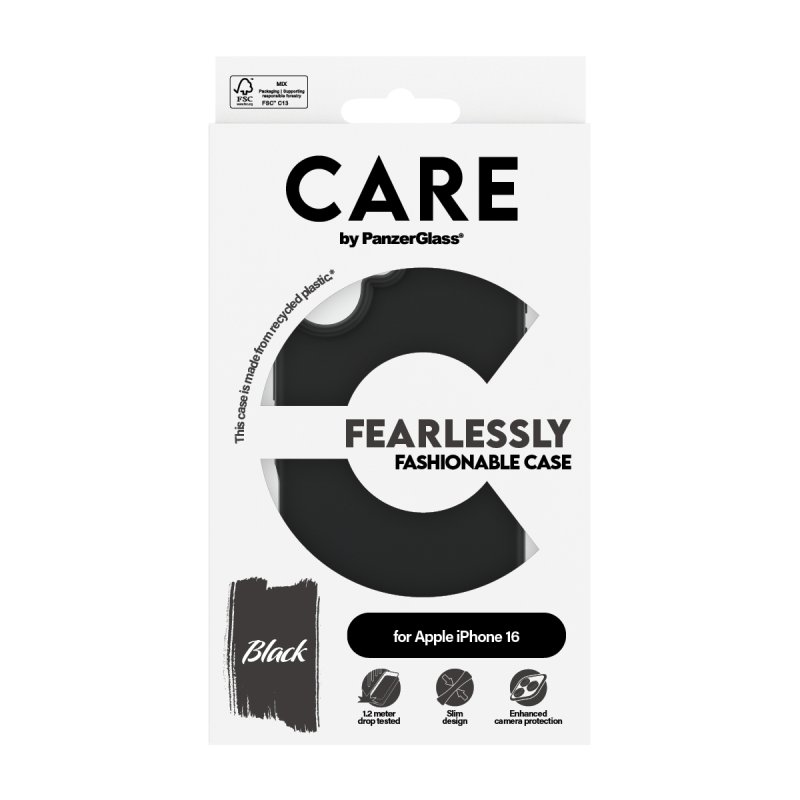 PanzerGlass CARE by Fashionable Case Black iPhone 16 coque de protection pour téléphones portables Housse Noir