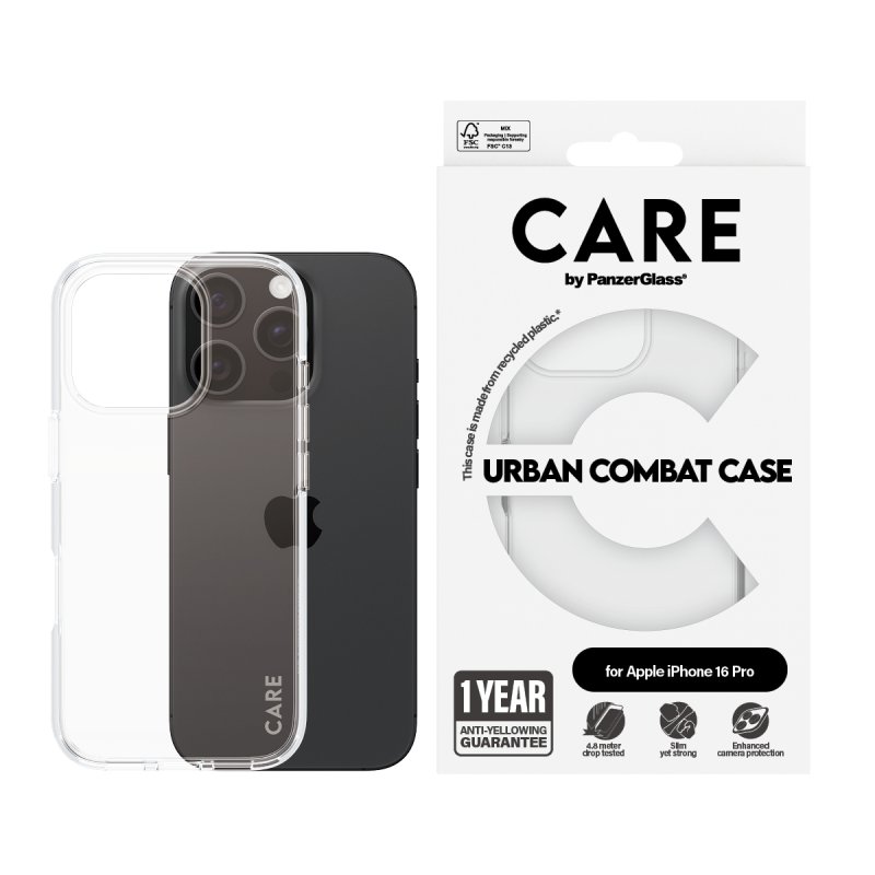 PanzerGlass CARE by Flagship Case Transparent Urban Combat w. Clear Frame iPhone 16 Pro coque de protection pour
