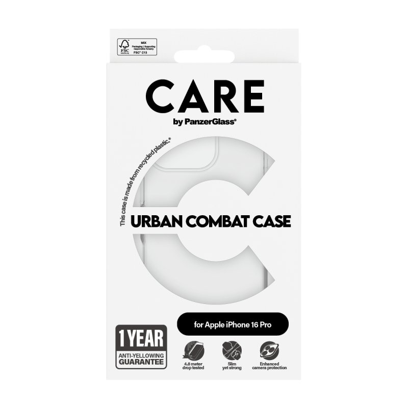 PanzerGlass CARE by Flagship Case Transparent Urban Combat w. Clear Frame iPhone 16 Pro