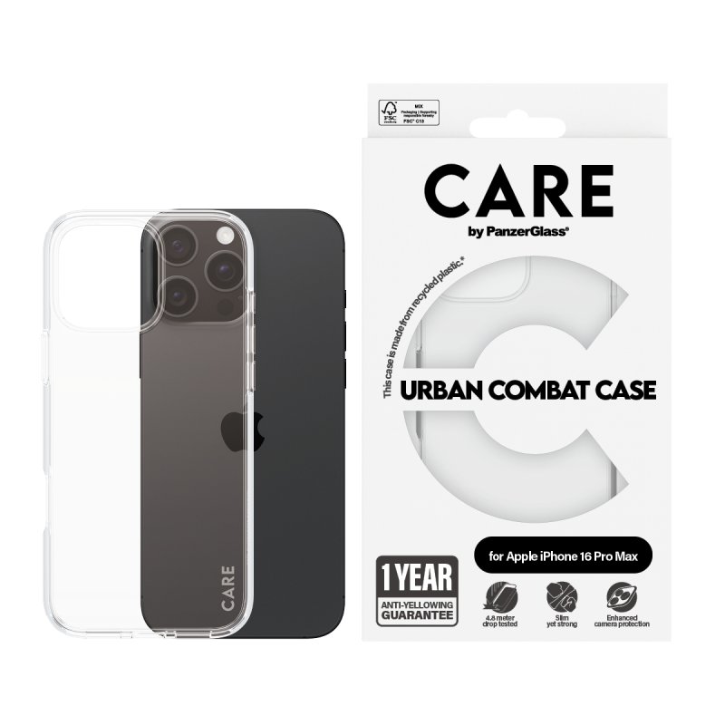PanzerGlass CARE by Flagship Case Transparent Urban Combat w. Clear Frame iPhone 16 Pro Max coque de protection pour