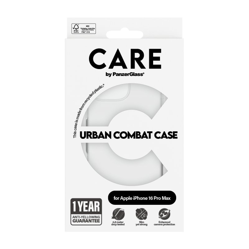 PanzerGlass CARE by Flagship Case Transparent Urban Combat w. Clear Frame iPhone 16 Pro Max coque de protection pour