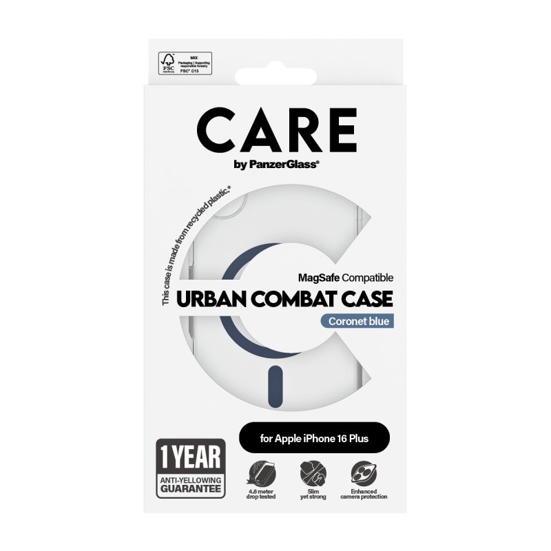 PanzerGlass CARE by Flagship Case Transparent Urban Combat w. Blue MagSafe iPhone 16 Plus coque de protection pour