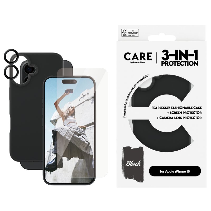 PanzerGlass CARE by Fashion 3-in-1 Bundle iPhone 16 coque de protection pour téléphones portables Housse Transparent