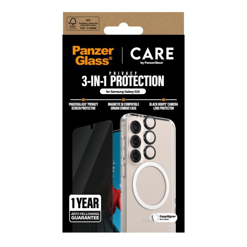 PanzerGlass CARE by Flagship 3-in-1 Privacy Bundle Samsung Galaxy S25 Protection d'écran transparent 1 pièce(s)