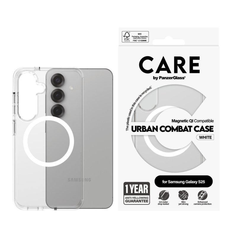 CARE Flagship Case Clear w. white QI Compatible Galaxy S25