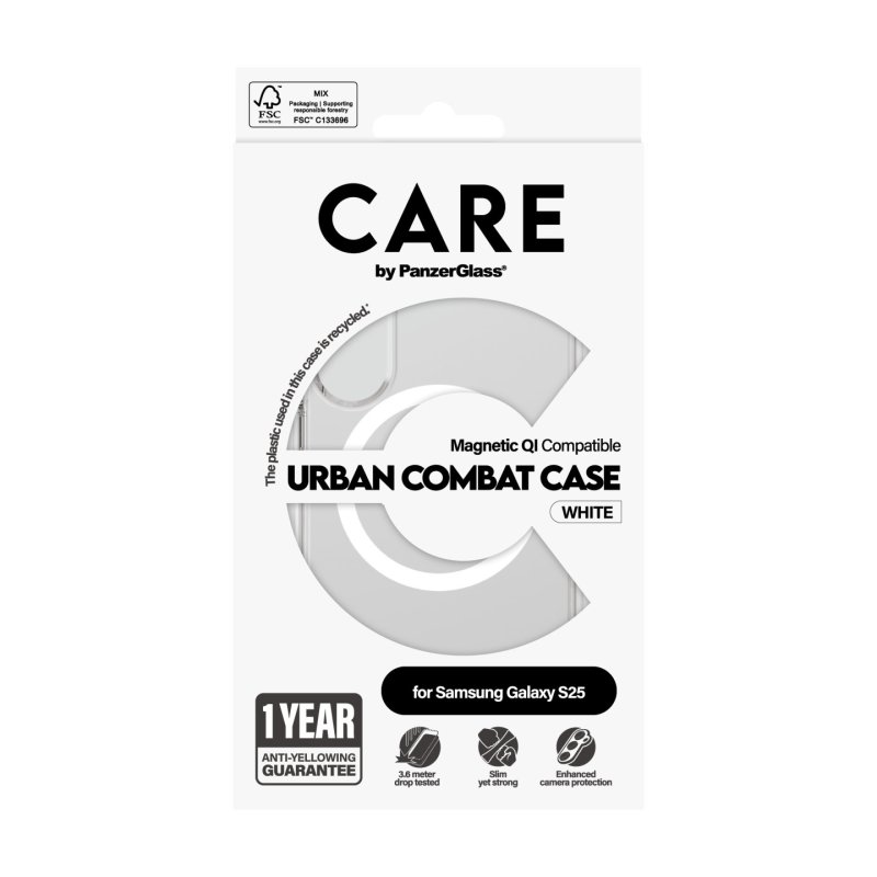 PanzerGlass CARE by Flagship Case Transparent Urban Combat w. White Qi Compatible Samsung Galaxy S25