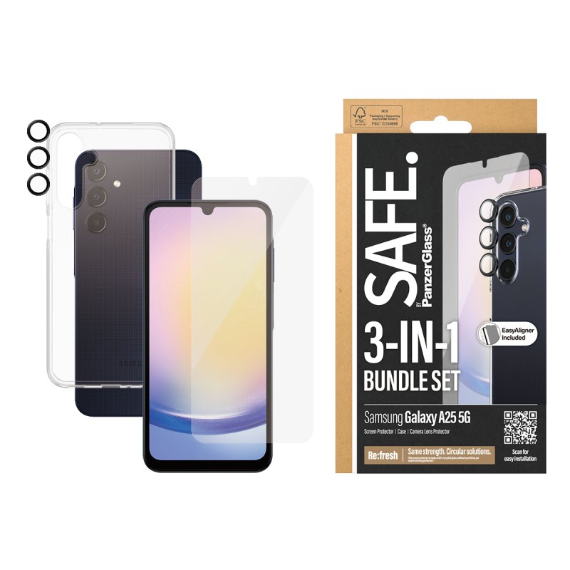 PanzerGlass SAFE. by 3-in-1 Protection Pack Samsung Galaxy A25 5G Protection d'écran transparent 1 pièce(s)
