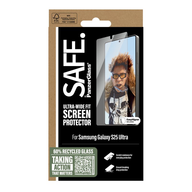 PanzerGlass SAFE. by Screen Protector Samsung Galaxy S25 Ultra | Ultra-Wide Fit w. Aligner Protection d'écran