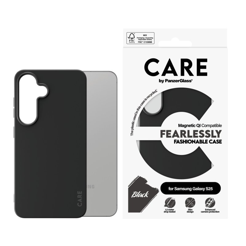 PanzerGlass CARE by Fashionable Case Black w. Qi Compatible Samsung Galaxy S25 coque de protection pour téléphones