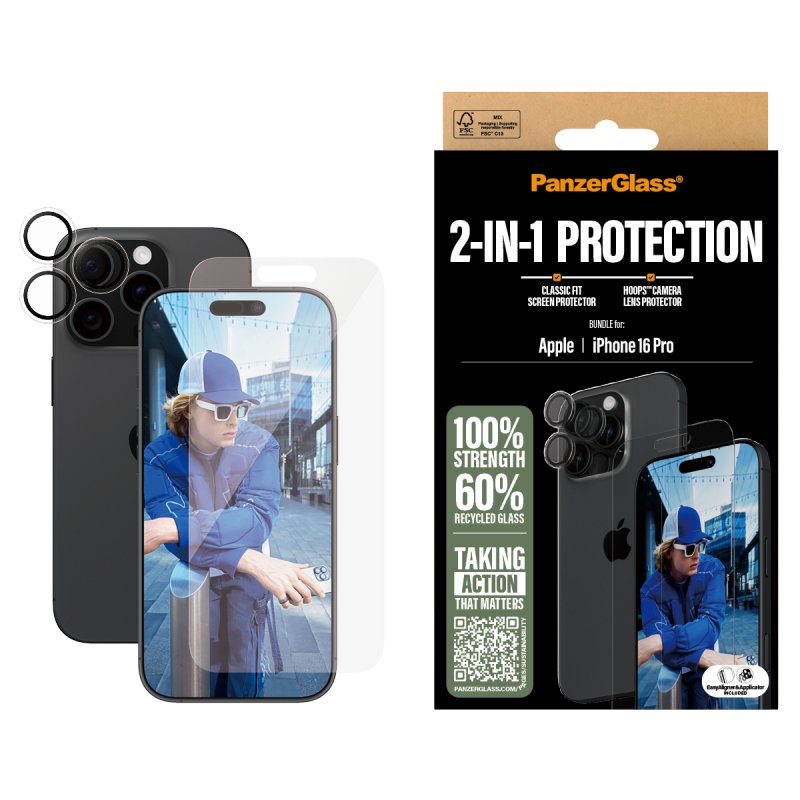 PanzerGlass 2-in-1 Bundle iPhone 16 Pro Protection d'écran transparent Apple 1 pièce(s)
