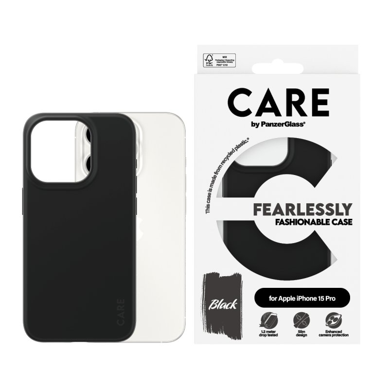 PanzerGlass CARE by Fashionable Case Black iPhone 15 Pro coque de protection pour téléphones portables Housse Noir