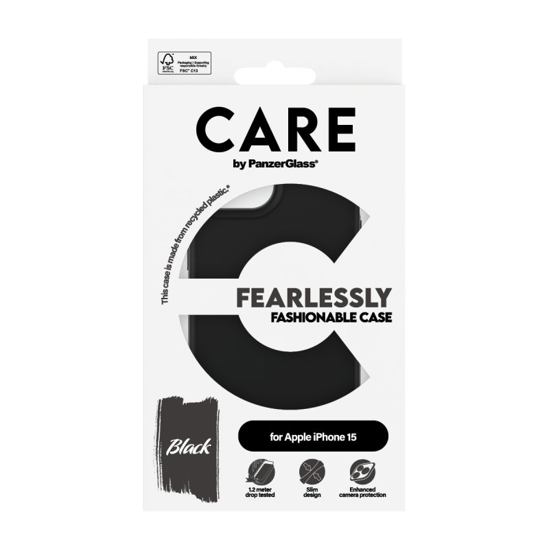 PanzerGlass CARE by Fashionable Case Black iPhone 15 coque de protection pour téléphones portables Housse Noir
