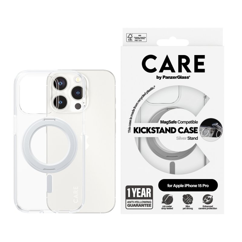 CARE Case Silver Kickstand & MagSafe iPhone 15 Pro