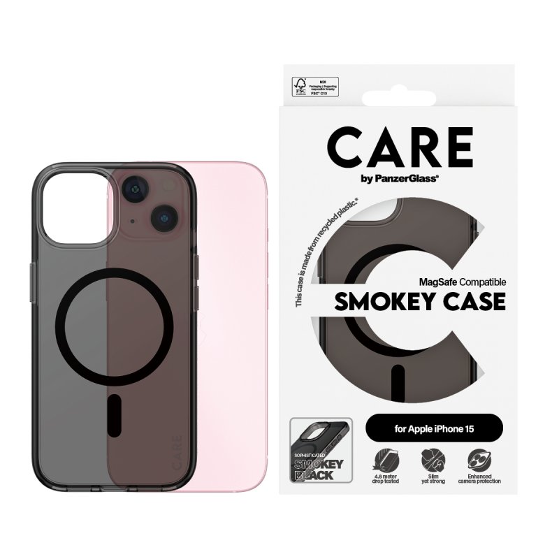 PanzerGlass CARE by Flagship Case Urban Combat Smokey w. Black MagSafe iPhone 15 coque de protection pour téléphones