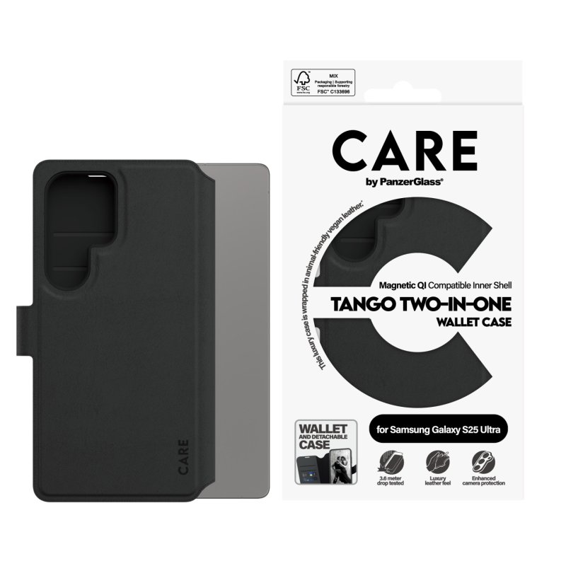 PanzerGlass CARE by Feature Case Tango Two-in-One Wallet w. Qi Compatible Samsung Galaxy S25 Ultra coque de protection