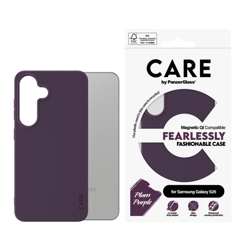 PanzerGlass CARE by Fashionable Case Plum Purple w. Qi Compatible Samsung Galaxy S25