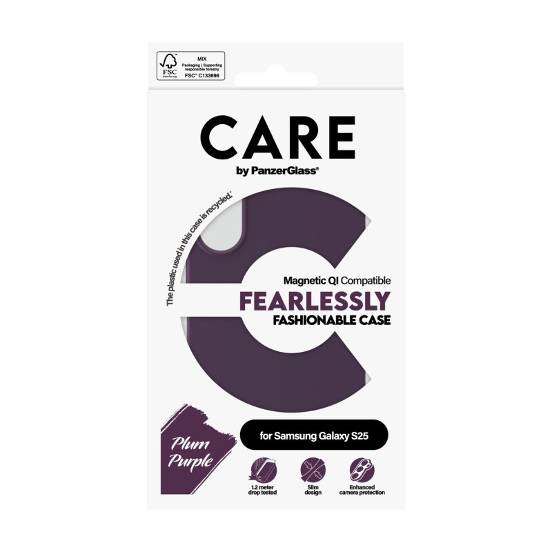 PanzerGlass CARE by Fashionable Case Plum Purple w. Qi Compatible Samsung Galaxy S25 coque de protection pour