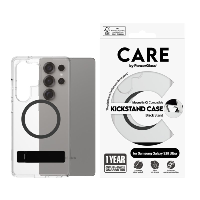 CARE Feature Case Clear w. Kickstand & QI Galaxy S25 Ultra