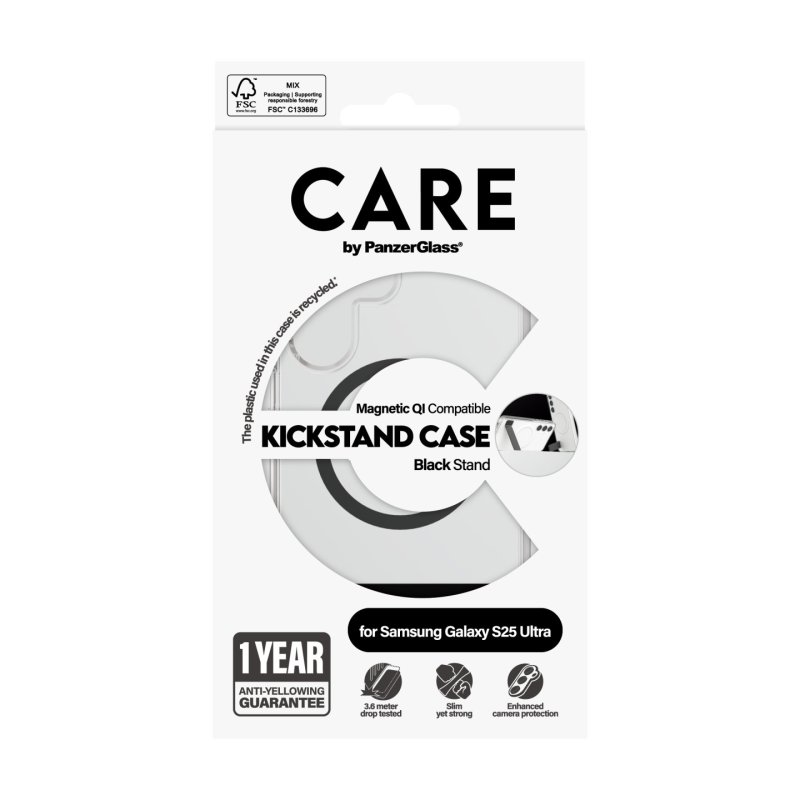 CARE Feature Case Clear w. Kickstand & QI Galaxy S25 Ultra