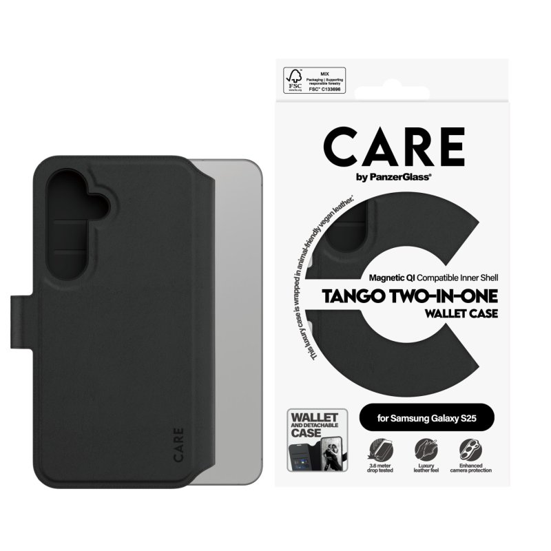 PanzerGlass CARE by Feature Case Tango Two-in-One Wallet w. Qi Compatible Samsung Galaxy S25 coque de protection pour
