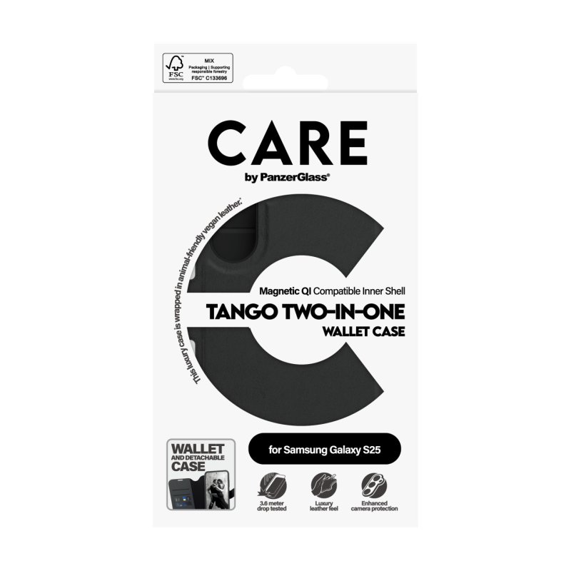 PanzerGlass CARE by Feature Case Tango Two-in-One Wallet w. Qi Compatible Samsung Galaxy S25 coque de protection pour