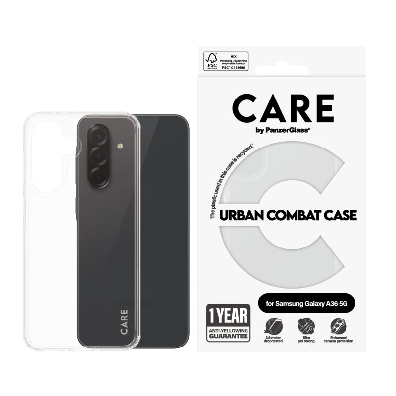 PanzerGlass CARE by Flagship Case Transparent Urban Combat w. Clear Frame Samsung Galaxy A36 5G coque de protection