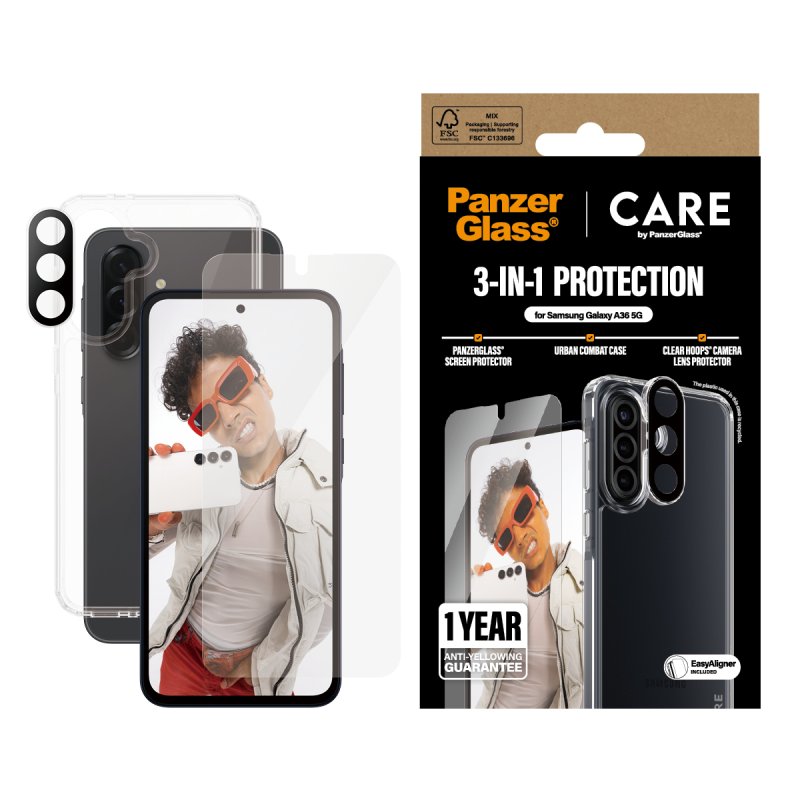 PanzerGlass CARE by Flagship 3-in-1 Bundle Samsung Galaxy A36 5G Protection d'écran transparent 1 pièce(s)
