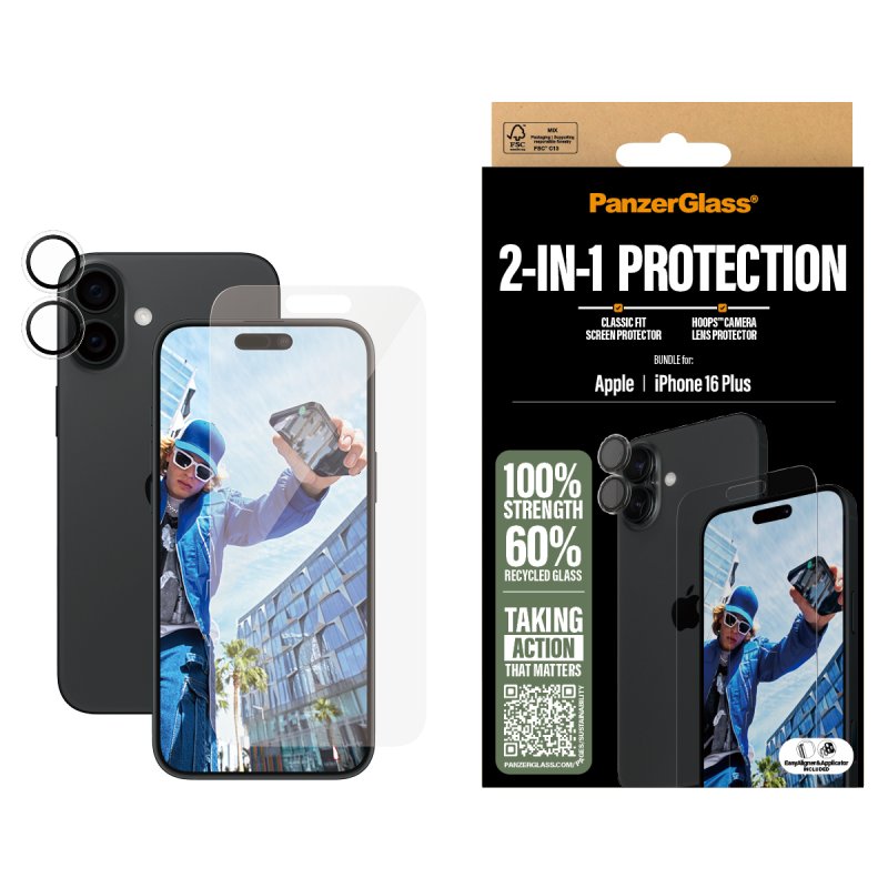 PanzerGlass 2-in-1 Bundle iPhone 16 Plus Protection d'écran transparent Apple 1 pièce(s)