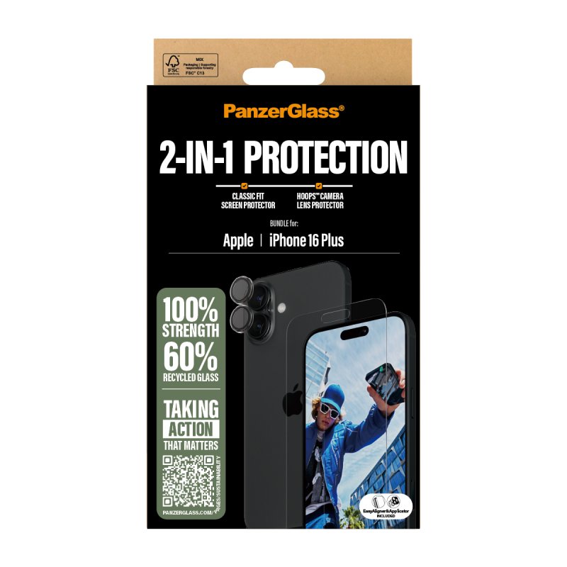 PanzerGlass 2-in-1 Bundle iPhone 16 Plus Protection d'écran transparent Apple 1 pièce(s)