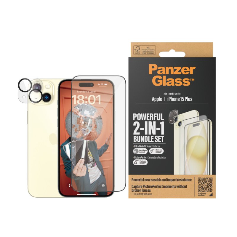 PanzerGlass 2-in-1 Pack iPhone 15 Plus | Ultra-Wide Fit w. EasyAligner Protection d'écran transparent Apple 1