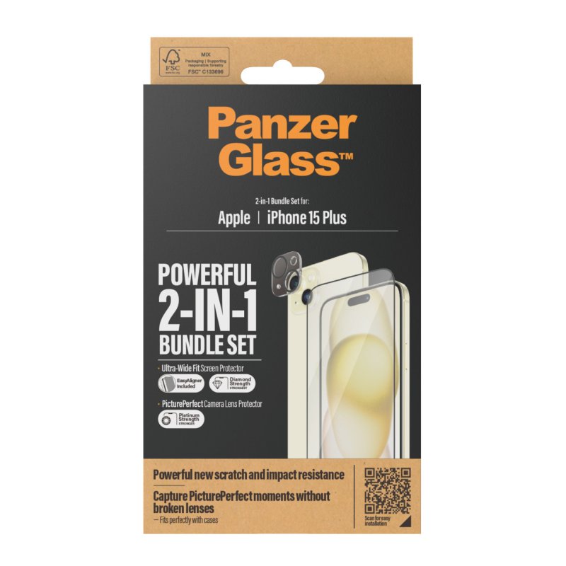 PanzerGlass 2-in-1 Pack iPhone 15 Plus | Ultra-Wide Fit w. EasyAligner