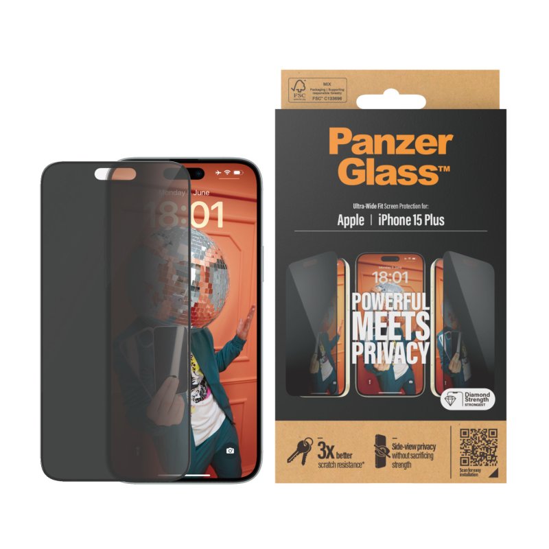 PanzerGlass Privacy Screen Protector iPhone 15 Plus. UWF