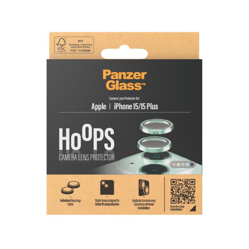 PanzerGlass Hoops Green Camera Lens Protector iPhone 15 | 15 Plus Protection d'écran transparent Apple 1 pièce(s)