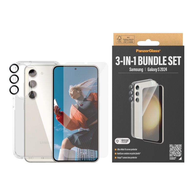 PanzerGlass 3-in-1 Pack Samsung Galaxy S24 | Ultra-Wide Fit w. EasyAligner