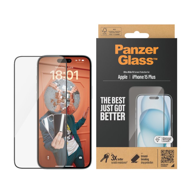 PanzerGlass Screen Protector iPhone 15 Plus | Ultra-Wide Fit