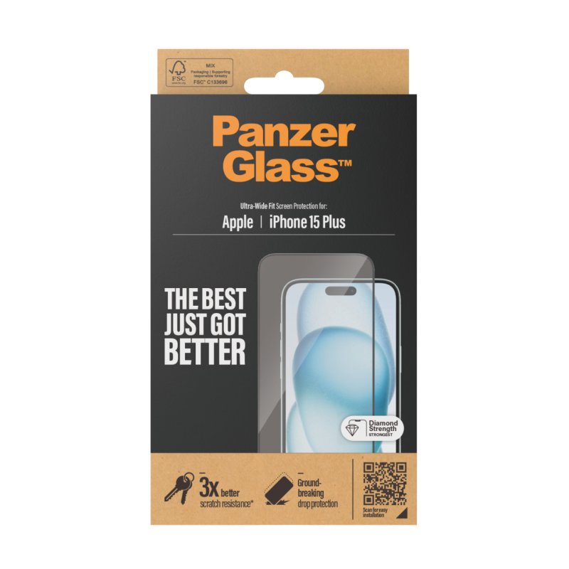 PanzerGlass Screen Protector iPhone 15 Plus | Ultra-Wide Fit