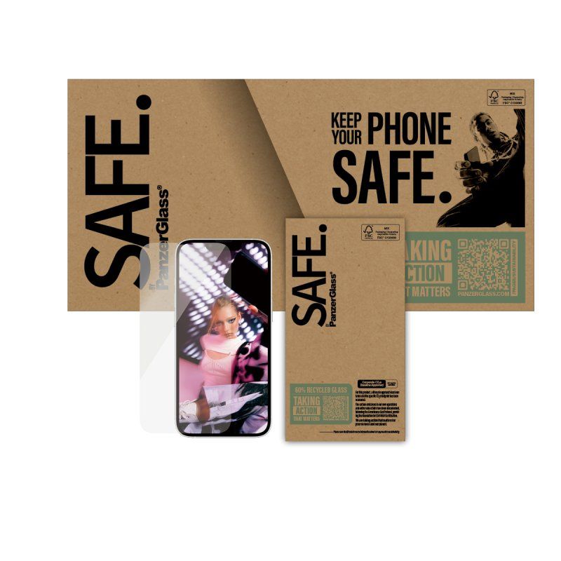 PanzerGlass SAFE. by Screen Protector iPhone 16e | 14 | 13 | 13 Pro | Ultra-Wide Fit Protection d'écran transparent