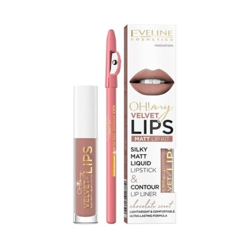 Eveline Velvet Matte Lip Kit: 4.5ml Liquid Lipstick & Cookie Milkshake Lip Liner