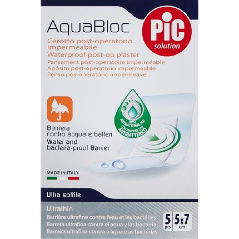 Aposito Pic Aquabloc Antibacterial 5x7cm - Pack of 5