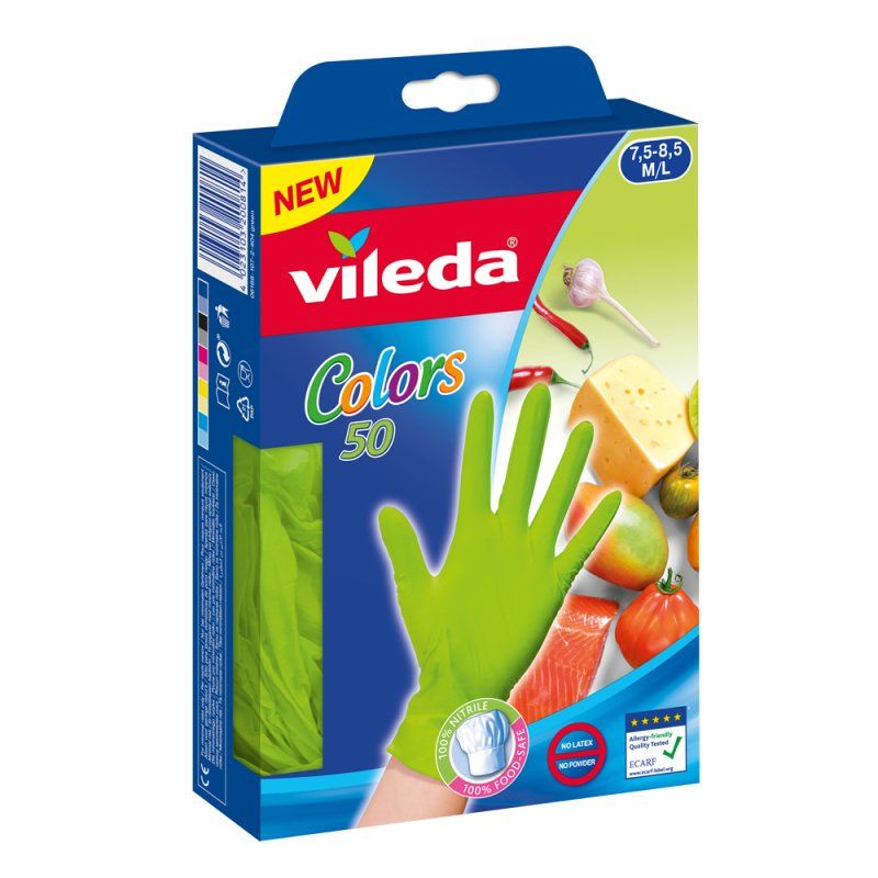 Vileda Colors 50 Gants jetables Multicolore Nitrile 50 pièce(s)