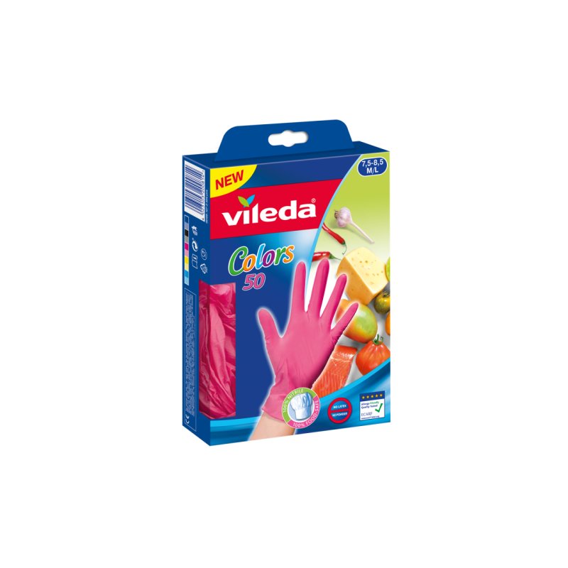 Vileda Colors 50 Disposable Gloves Multicolor Nitrile 50 Pieces - Pack of 50