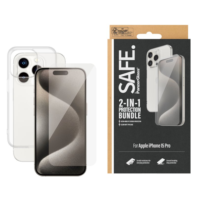 PanzerGlass SAFE. by 2-in-1 Pack iPhone 15 Pro Protection d'écran transparent Apple 1 pièce(s)