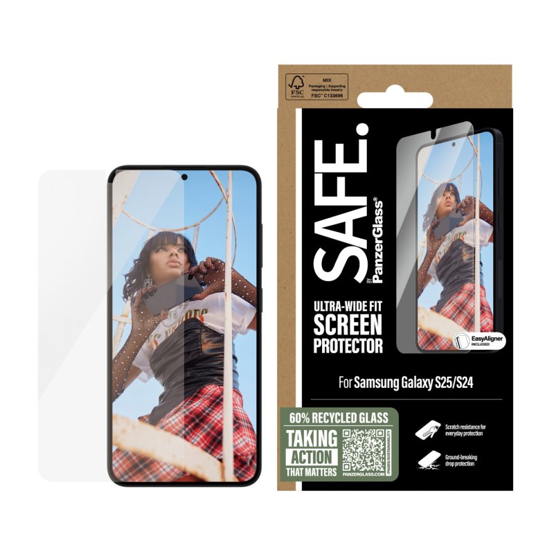 PanzerGlass SAFE. by Screen Protector Samsung Galaxy S25 | S24 | Ultra-Wide Fit w. Aligner Protection d'écran