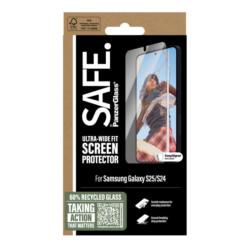 PanzerGlass SAFE. by Screen Protector Samsung Galaxy S25 | S24 | Ultra-Wide Fit w. Aligner