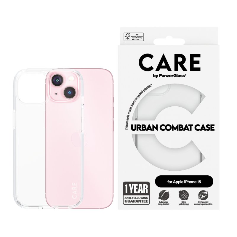PanzerGlass CARE by Flagship Case Transparent Urban Combat w. Clear Frame iPhone 15 coque de protection pour