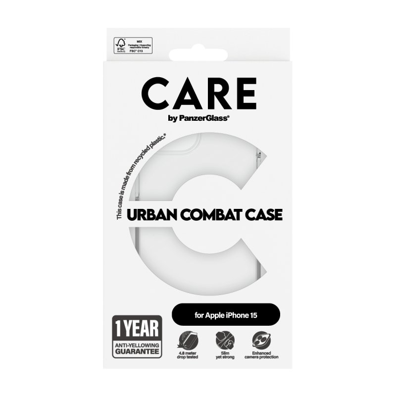 PanzerGlass CARE by Flagship Case Transparent Urban Combat w. Clear Frame iPhone 15 coque de protection pour