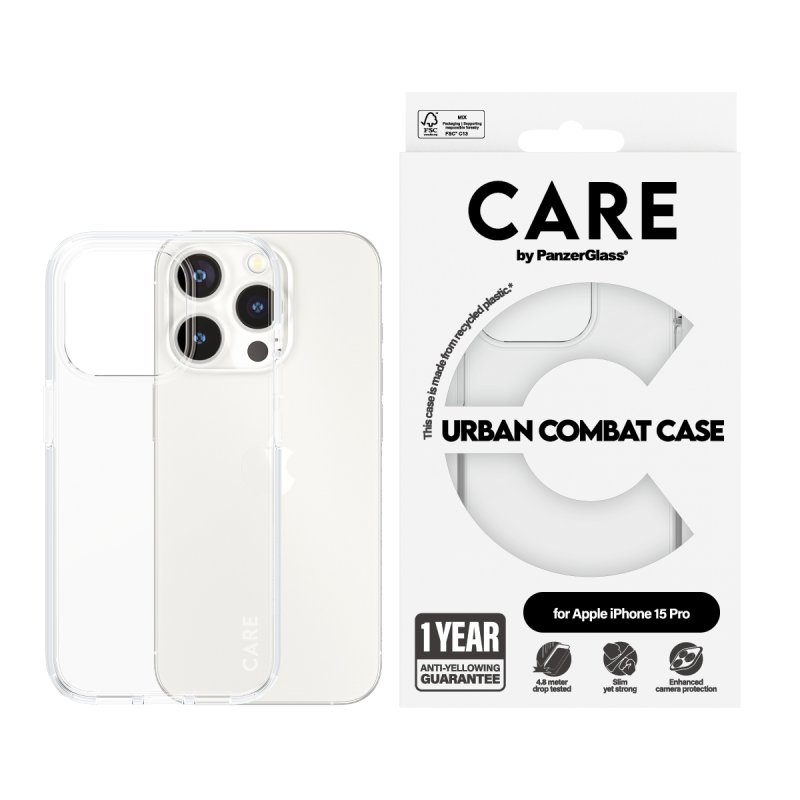 PanzerGlass CARE by Flagship Case Transparent Urban Combat w. Clear Frame iPhone 15 Pro coque de protection pour