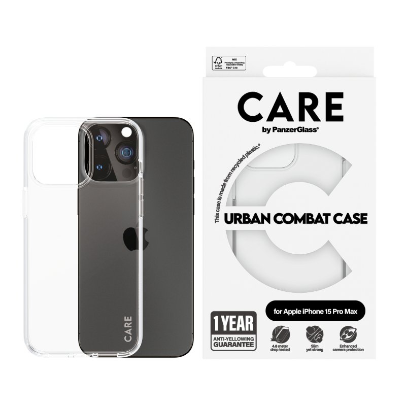 PanzerGlass CARE by Flagship Case Transparent Urban Combat w. Clear Frame iPhone 15 Pro Max