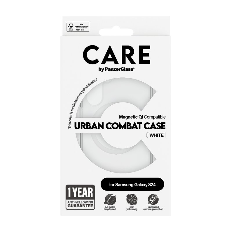 PanzerGlass CARE by Flagship Case Transparent Urban Combat w. White Qi Compatible Samsung Galaxy S24 coque de