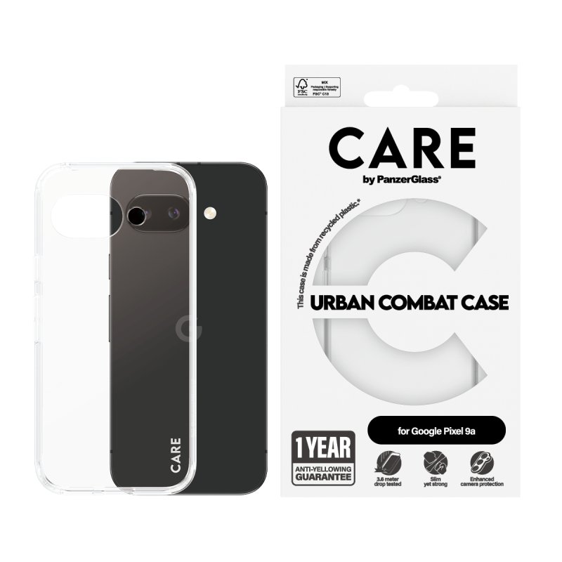 PanzerGlass CARE by Flagship Case Transparent Urban Combat w. Clear Frame Google Pixel 9a coque de protection pour